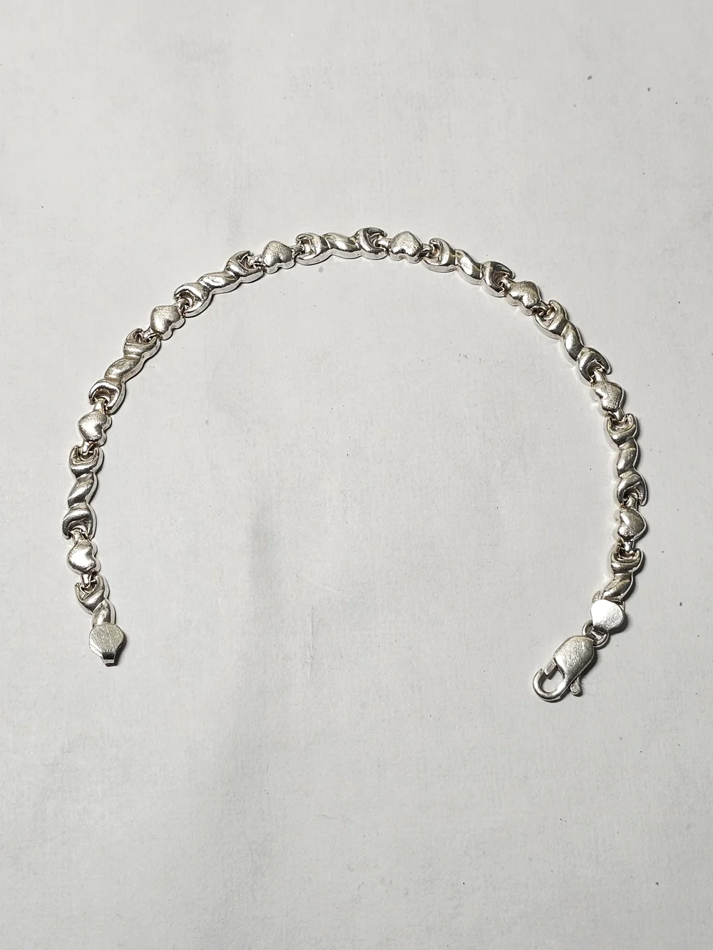 Sterling Silver 925 Heart Link Bracelet - 8